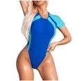 thumbnail image 1 of UTSJKR Women's Monokini Swimsuit High Waist Conservative Contrast Tummy Control Short Sleeves Crewneck Bikini Bathing Suit Blue M, 1 of 8