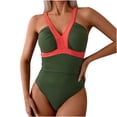 thumbnail image 1 of UTSJKR Savings Women's One Piece Swimsuit Tummy Control V Neck Color Block Slimming High Cut Bathing Suit Adjustable Strap Green S, 1 of 9