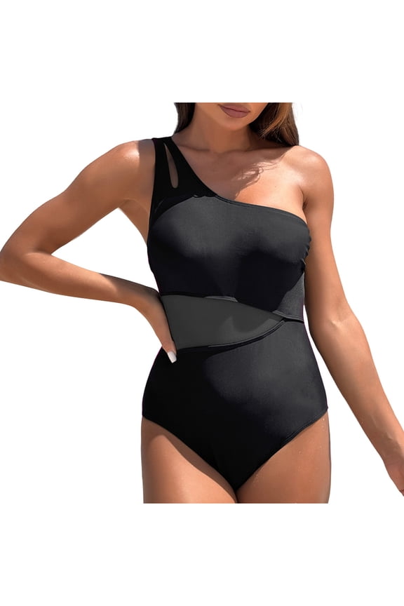 Women's One-Piece Swimsuits Ruched Tummy Control Square Neck Bathing Suits Full Coverage Swim Suits Sexy Swimwear Black XXL