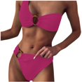 thumbnail image 1 of UTSJKR Women's Ribbed One Shoulder O-Ring String Bikini Swimsuit Cheeky Thong Swimwear Two Pieces Bathing Suit Hot Pink S, 1 of 3