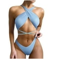 thumbnail image 1 of UTSJKR Women's Summer Bikini Set Ribbed Criss Cross Halter Bikini Swimsuit Fashion Beach Bathing Swimsuit Light Blue XL, 1 of 5