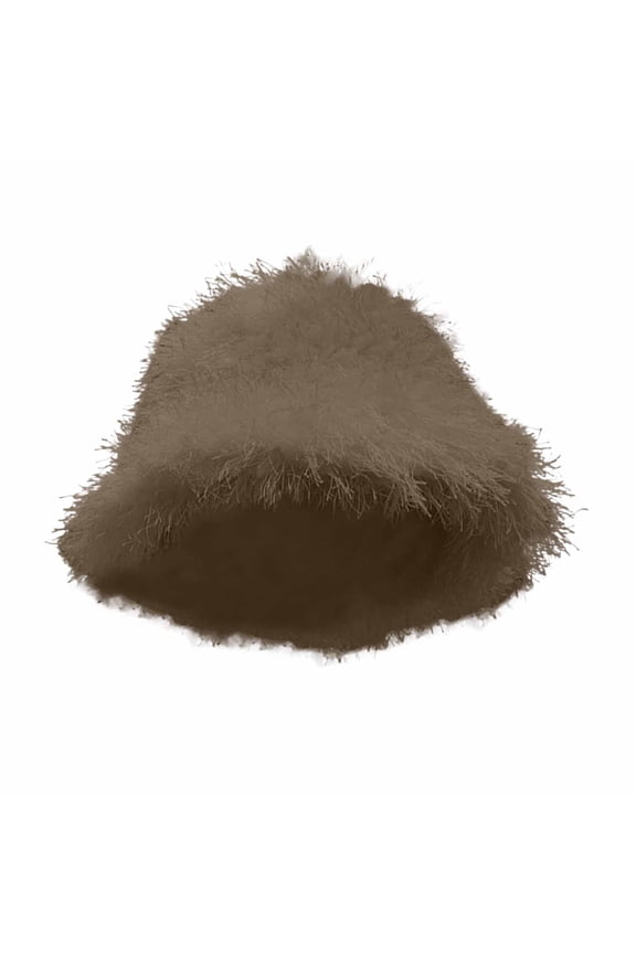 Women's Warm Fisherman Hat, Rabbit Hair Fashion Bucket Hat, Fall and Winter Warm Fisherman Hat Show Face Small Average Size Peachcolor Brown L
