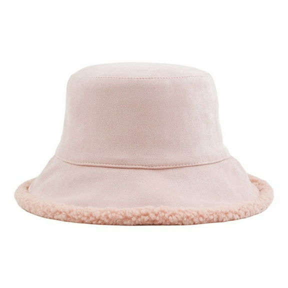 UTSJKR Women's Winter Faux Fur Shearling Bucket Hat Plush Classic Fluffy Warm Fisherman Hats for Men Adult Pink