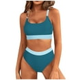 thumbnail image 1 of UTSJKR Womens High Waisted Bikini Sets Sporty 2 Piece Swimsuits Color Block Full Coverage Modest Tummy Control Bathing Suits Light Blue M, 1 of 7