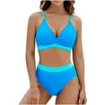 thumbnail image 1 of UTSJKR Womens High Waisted Bikini Sets V Neck Twist Front Bathing Suits Two Piece Swimsuits Color Block Tummy Control Swimwear Blue S, 1 of 5