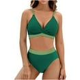 thumbnail image 1 of UTSJKR Womens High Waisted Bikini Sets V Neck Twist Front Bathing Suits Two Piece Swimsuits Color Block Tummy Control Swimwear Green XL, 1 of 8