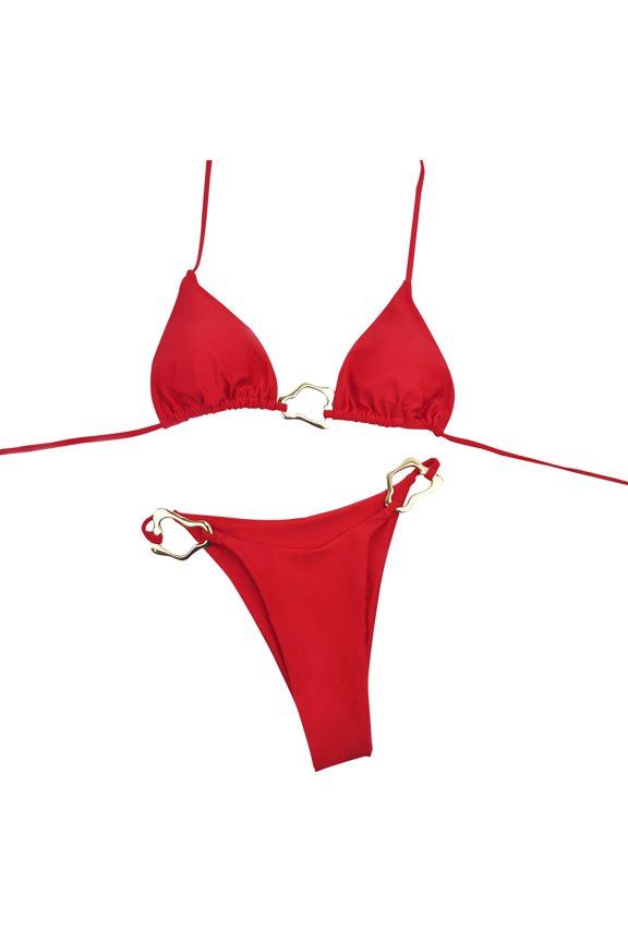 Womens Hot Bikinis Sets Sexy Swimsuits Plus Size Busty Bikini Tummy Control High Waisted Beachwear Sheer Bikini Red M