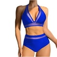 thumbnail image 1 of UTSJKR SavingsWomen Two Piece Swimming Suits Mesh High Waisted Bikini Set Sexy V Neck Tummy Control Swimsuit Bathing Suit Blue S, 1 of 8