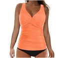thumbnail image 1 of UTSJKR SavingsWomen's Two Piece Tankini Swimsuits Warp Ruched V Neck Tummy Control Slimming Bathing Suits Swim Tank Top with Triangle Bottom Orange M, 1 of 5