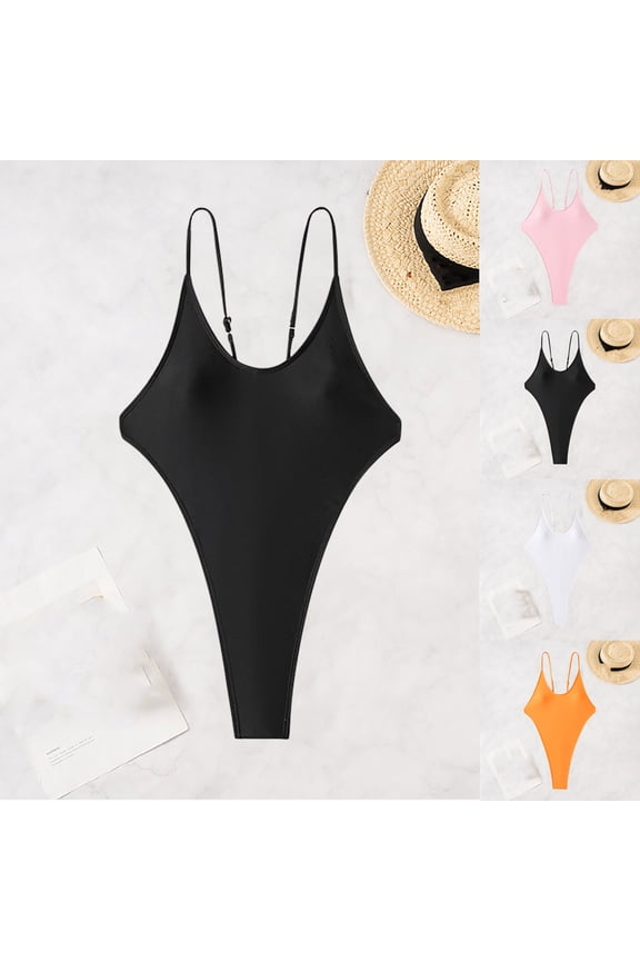 Sexy High Cut One Piece Swimsuit for Women Strappy Open Back Tummy Control Push Up Padded Swimwear Bathing Suit Black L