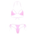 thumbnail image 1 of UTSJKR Sheer Mesh Halter Bikini Sets for Women Sexy Triangle String Tie Side Swimsuits 2 Piece Bathing Suit Pink Free Size, 1 of 2
