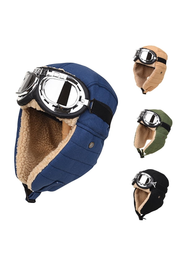 Sherpa Trendy Trapper Hat for Men Women Ski Goggles Hunting Ushanka Trooper Russian Hat Plush Retro Lamb Wool Black