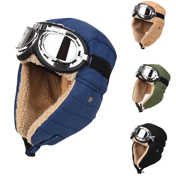 UTSJKR Sherpa Trendy Trapper Hat for Men Women Ski Goggles Hunting Ushanka Trooper Russian Hat Plush Retro Lamb Wool Khaki