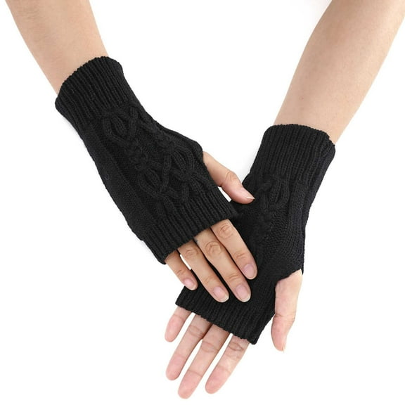 UTSJKR Short Fish Scale Wool Gloves for Female Students, Fashionable Knitted Warm Fingerless Sleeves, Fake Sleeves Black
