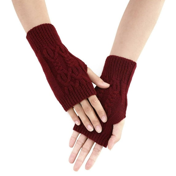 UTSJKR Short Fish Scale Wool Gloves for Female Students, Fashionable Knitted Warm Fingerless Sleeves, Fake Sleeves Wine