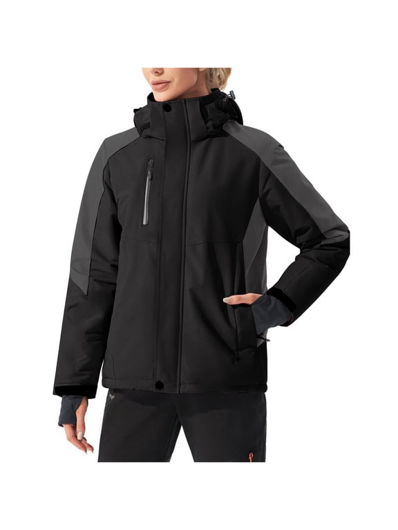 Ski Jacket Womens 3 in 1 Snow Winter Coat Warm Windproof Fleece Hooded Jackets Mountain Snowboard Parka Anorak Black M
