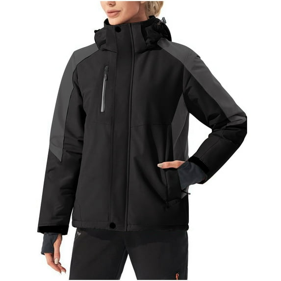 UTSJKR Ski Jacket Womens 3 in 1 Snow Winter Coat Warm Windproof Fleece Hooded Jackets Mountain Snowboard Parka Anorak Black XXL