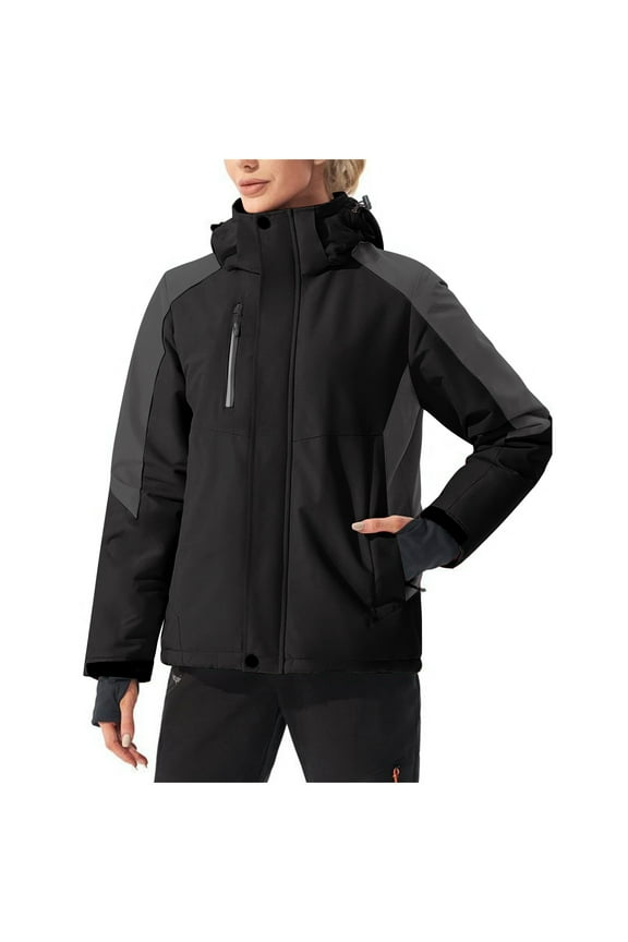 Ski Jacket Womens 3 in 1 Snow Winter Coat Warm Windproof Fleece Hooded Jackets Mountain Snowboard Parka Anorak Black XXXL
