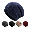 thumbnail image 1 of UTSJKR Slouchy Beanie for Women Men Fleece Lined Warm Beanie Hat Soft Windproof Chemo Cap Cable Knit Stretch Skull Cap Wine, 1 of 3