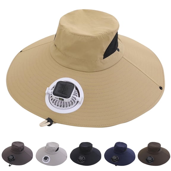 UTSJKR Solar Fan Hat Breathable Wide Brim Sun Hat for Men Women Sun Bucket Fishing Hats with Solar Fan Solar Power USB Charging Gray