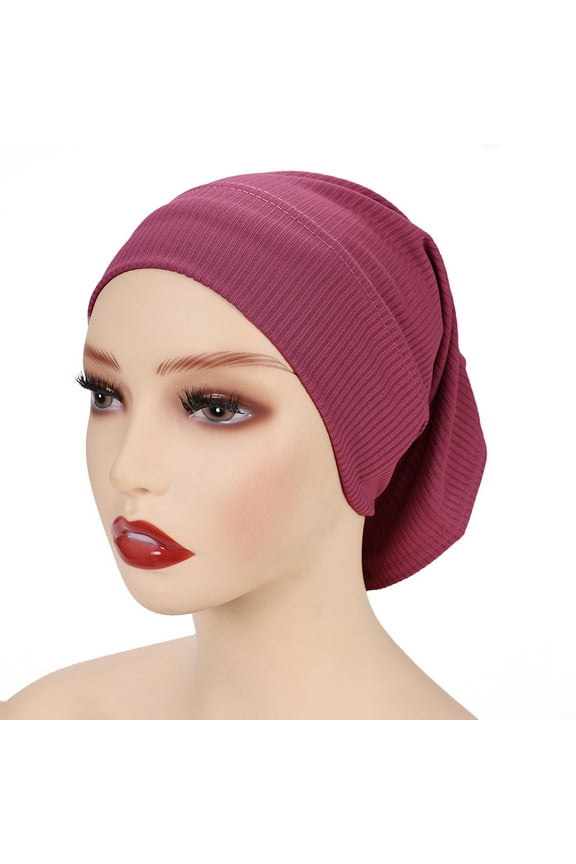 Solid Women Chemo Hat Stretchy Turban Beanie,Pre Tied Chemo Head Scarf Beanie Skull Cover Cap for Women Hair Loss Purple