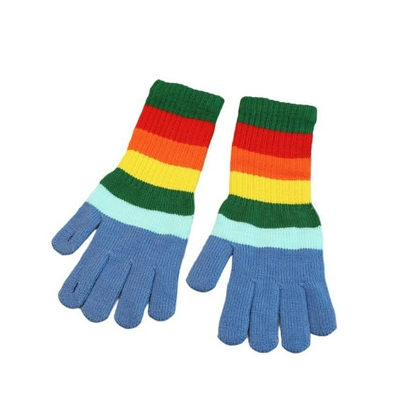 UTSJKR Striped Gloves Women Rainbow Colorblock Touchscreen Texting Glove Stretch Soft Full Finger Warm Elastic Typing Mittens Blue
