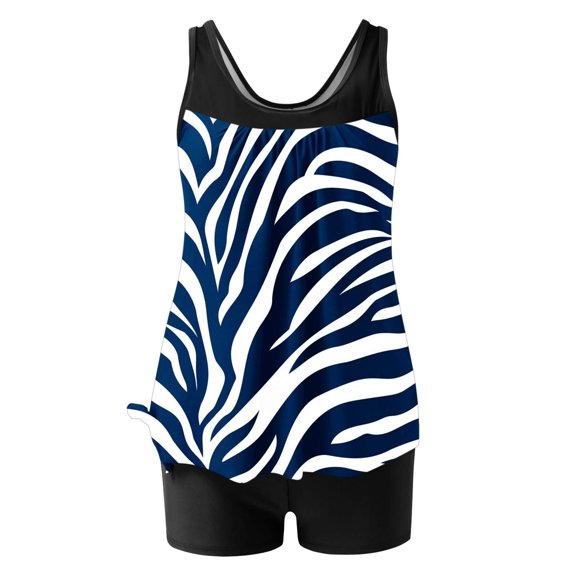 UTSJKR Striped Tankini Swimsuits for Women Two Piece Bathing Suits Blouson Tank Top with Boyshorts Tummy Control Modest Swimsuits Navy S