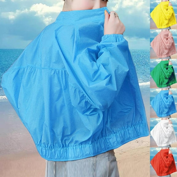 UTSJKR Summer Plus Size Sun Shirts Women UV Protection Outdoors Tops Hiking Lightweight Zipper Jackets Coats Shirt Blue XXXXXL
