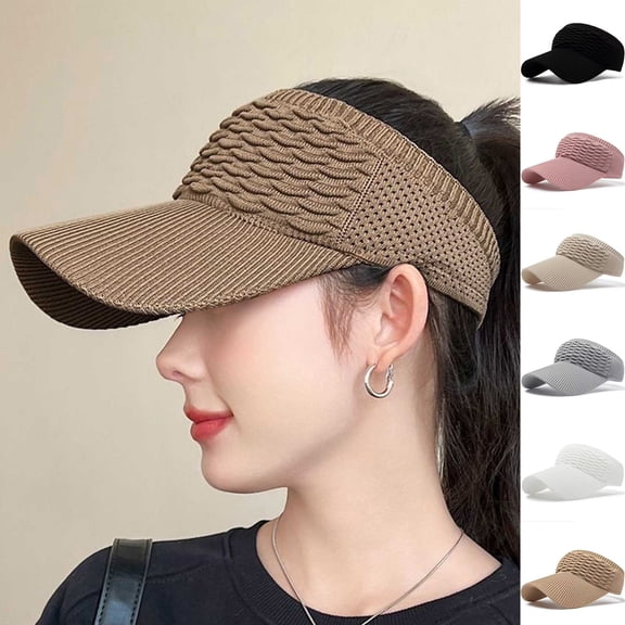 UTSJKR Sun Visor Hats, Wide Brim Sun Hats with UV Protection, Knitted Running Visors for Women - Ponytail Friendly, Quick Drying Beige