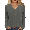 thumbnail image 1 of UTSJKR Sweaters for Women Spring Fashion Long Sleeve Tops Pullover Buttons V Neck Casual Loose Sweatshirt Dark Gray XXL, 1 of 8
