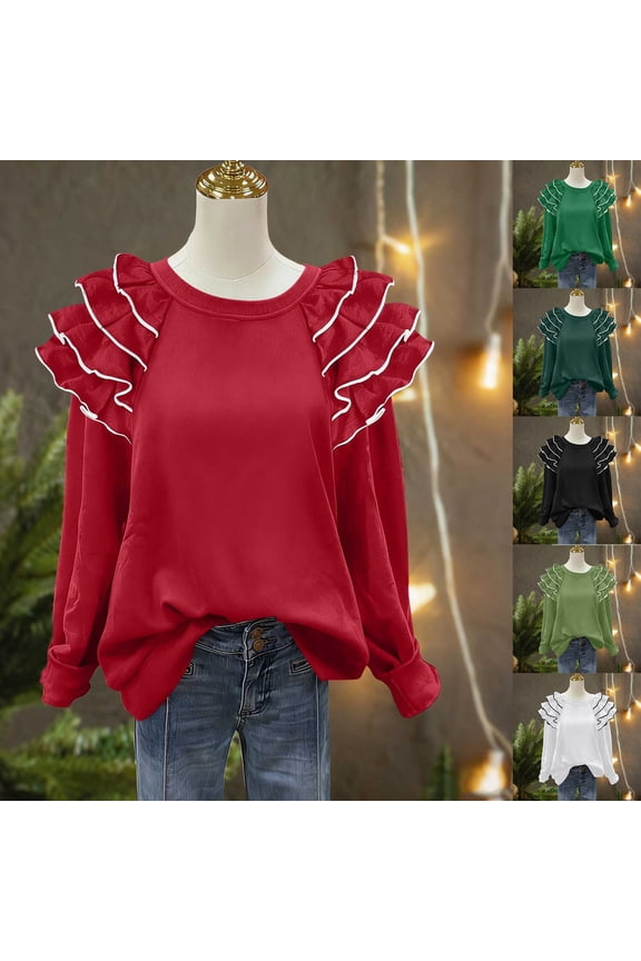 Sweatshirt for Women Fashion Winter Irregular Sleeve Crewneck Pullover Solid Casual Loose Fit Oversized Ladies Shirts Red XXL