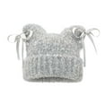 thumbnail image 1 of UTSJKR Sweet Handmade Bow Ribbon Plush Cat Ear Yarn Hat for Women Warm and Versatile Knitted Beanie for Fall Winter Gray M, 1 of 3