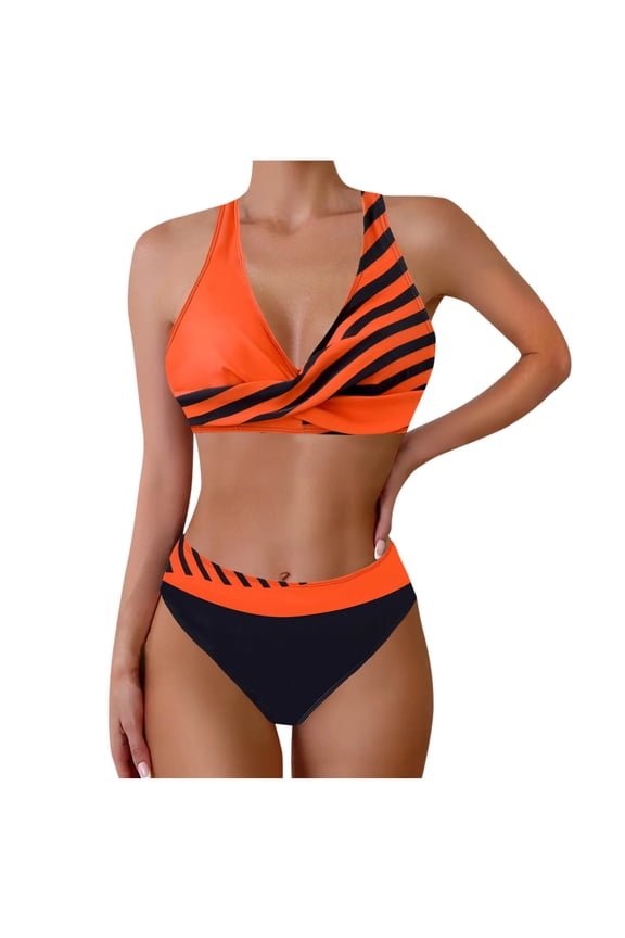 Swim Suits for Women 2025 Cheeky String Bikini Set Sexy Tie Side Mid Waist Bathing Suit V-Neck Striped Swimsuit Red S