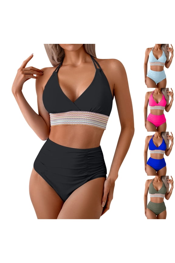 Swim Suits for Women 2025 Sexy Push up Ribbed Triangle Top Bathing Suits Enthic Embroidered Lace Trim Bikini Sets Army Green L