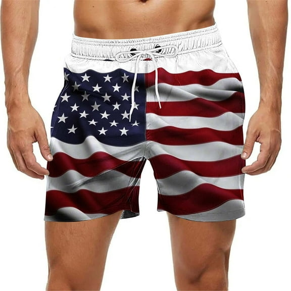 UTSJKR Swim Trunks for Men USA Flag Print Swim Shorts Quick Dry Bathing Suits with Pockets Lightweight Beachwear Plus Size Multicolor M