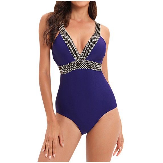 UTSJKR Swimsuit Women 1-Piece - One Swimsuit Sexy Bikini Set Deep V Neck Slimming Bathing Suits for Women Blue S