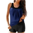 thumbnail image 1 of UTSJKR Swimsuit for Women Colorblock Pleated Tankini Top with Boy Shorts Athletic Two Piece Bathing Beach Swimwear Dark Blue M, 1 of 4