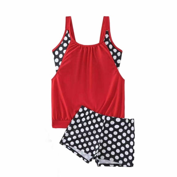 UTSJKR Tankini Swimsuits for Women 2 Piece Bathing Suit Tummy Control Dot Print Swimming Suits with Shorts Swimwears Red M