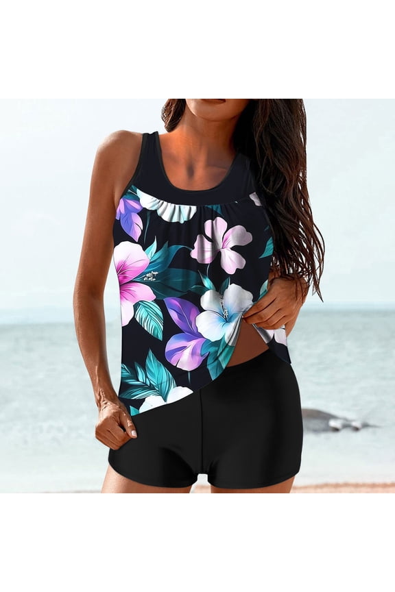 Tankini Swimsuits for Women Two Piece Bathing Suits Blouson Tank Top with Boyshorts Tummy Control Modest Swimsuits Multicolor 4