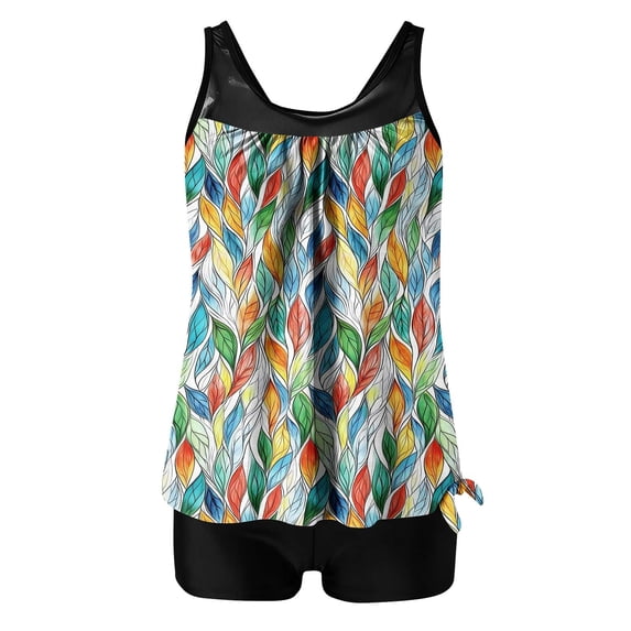 UTSJKR Tankini Swimsuits for Women Two Piece Bathing Suits Summer Bikini Swim Tank Top with Graphic Boyshorts Swimwear Sets Multicolor L