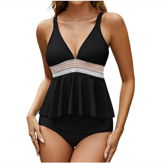 UTSJKR Tankini Swimsuits for Women Two Piece Bathing Suits Tummy Control Color Block Swim Skirt with Bottoms 2025 Black XXL