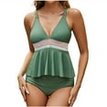 thumbnail image 1 of UTSJKR Tankini Swimsuits for Women Two Piece Bathing Suits Tummy Control Color Block Swim Skirt with Bottoms 2025 Green L, 1 of 4