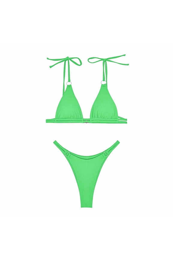 Thong Bikini Sets for Women - String Micro Bikinis Flattering 2 Piece Swimsuit Halter Triangle Brazilian Bathing Suit Green M