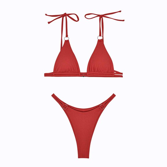 UTSJKR Thong Bikini Sets for Women - String Micro Bikinis Flattering 2 Piece Swimsuit Halter Triangle Brazilian Bathing Suit Wine S