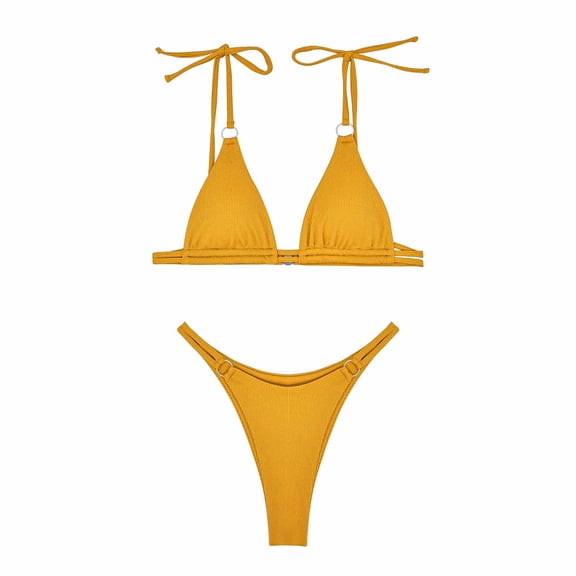 UTSJKR Thong Bikini Sets for Women - String Micro Bikinis Flattering 2 Piece Swimsuit Halter Triangle Brazilian Bathing Suit Yellow S