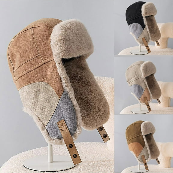 UTSJKR Trapper Hat Winter Hats for Women Men Hunter Faux Fur Hat with Faux Fur Ear Flaps, Unisex Trapper Hat with Chin Strap Army Green