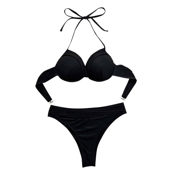 UTSJKR Triangle Bikini Sets for Women Halter Neck Tie Back 2 Piece Bathing Suits Push Up Bikini Tops & High Cut Bottoms Black S