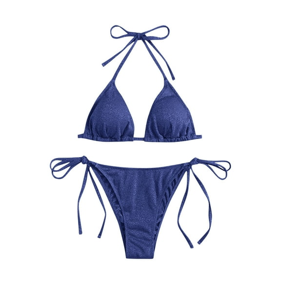 UTSJKR Triangle Bikini for Women 2 Piece Halter Bikini Sets Sexy High Cut Bathing Suit Side Tie Swimsuits Blue 8-12