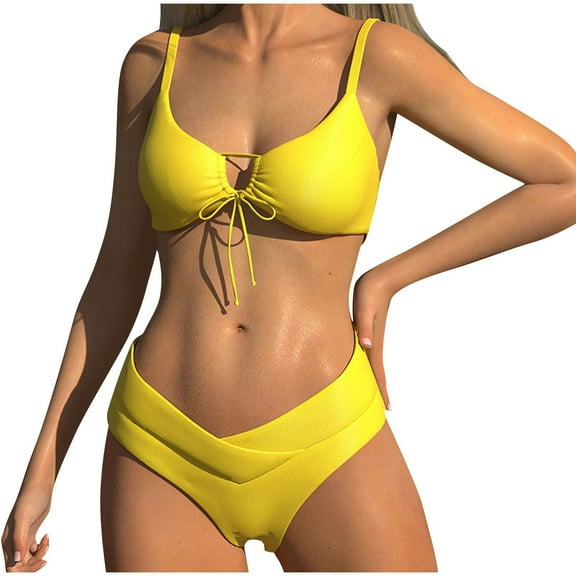UTSJKR Tummy Control Swimsuits for Women Womens 2 Piece Swimsuits High Waisted Swimsuits for Women Womens Two Piece Swimsuit Yellow S