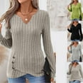 thumbnail image 1 of UTSJKR Tunic Sweaters for Women Long Sleeve Shirts V Neck Tops with Buttons Spring Fall Fashion Outfits Winter Clothing Green M, 1 of 6